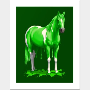 Funny Bright Green Pinto Dripping Wet Paint Horse Posters and Art